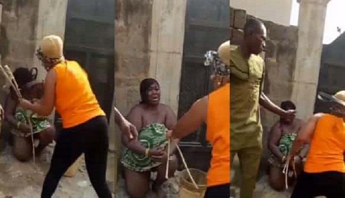 Wife flogs fat lady who slept with her husband
