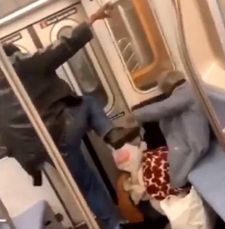 Subway travelers watch as man punishes helpless elderly woman