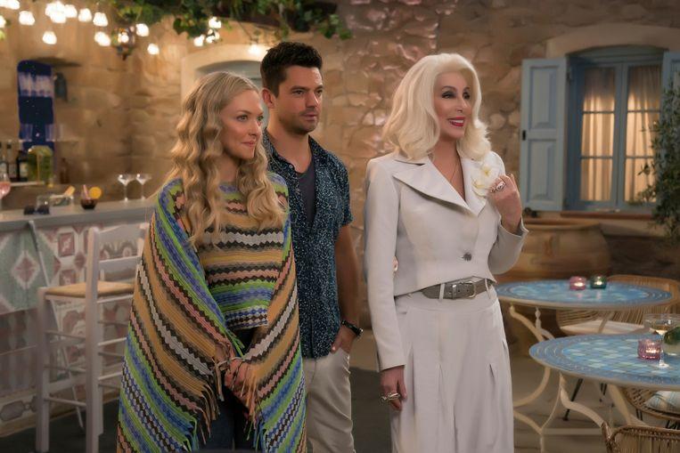 Amanda Seyfried with her ex, Dominic Cooper and Cher in 'Mamma Mia! Here We Go Again. "
