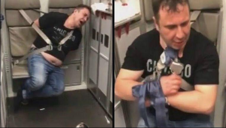 Drunk doctor tied up on a seat of the plane for nuisance