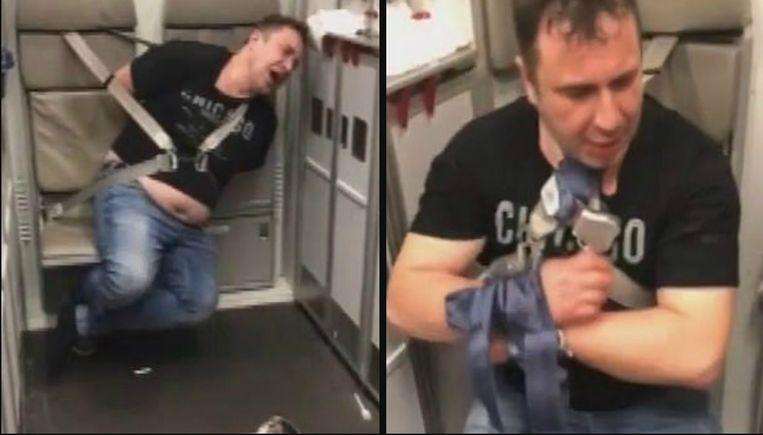 Drunk doctor tied up on a seat of the plane for nuisance