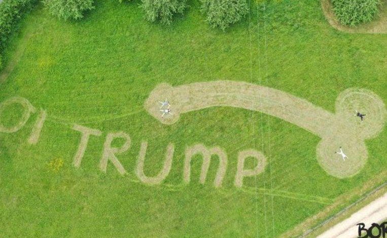 Britons welcome Trump with this giant drawing in a field