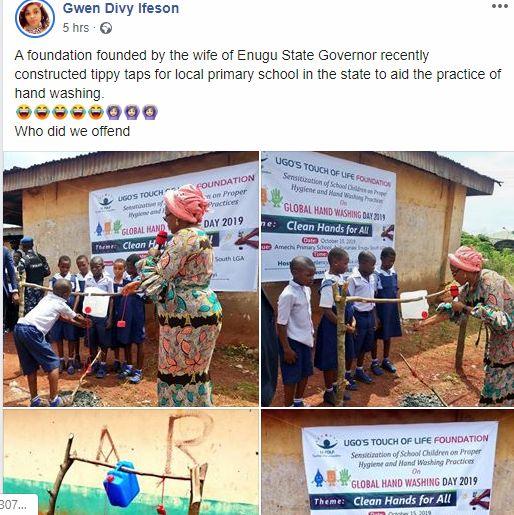 Governor's wife commissions tippy taps for primary school pupils