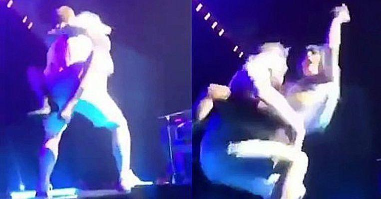 Lady Gaga hits ground after fan picks her up and try spinning