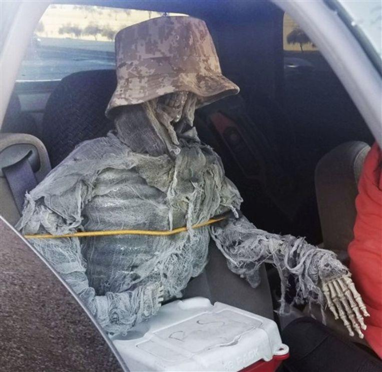 American took off carpool lane with fake skeleton in front seat