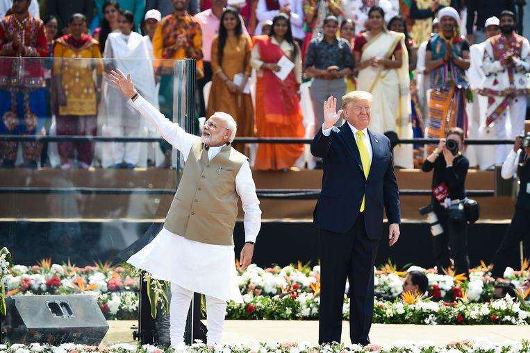 Prime Minister Modi and President Trump Monday during a speech in India.