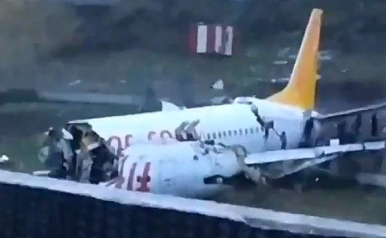 Plane breaks into three parts after slider on runway in Istanbul