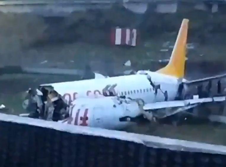 Plane breaks into three parts after slider on runway in Istanbul