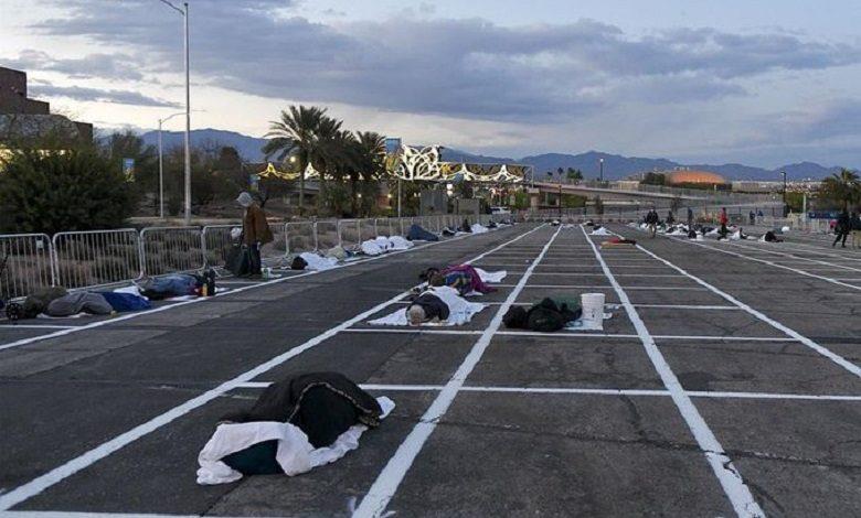 Open-air car park in Las Vegas becomes temporary homeless shelter “while 150,000 hotel rooms are empty”