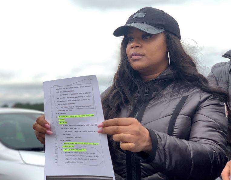  Pamela Woods, sister of Nathaniel, addresses the press at the prison in Atmore, Alabama. (05/03/2020).