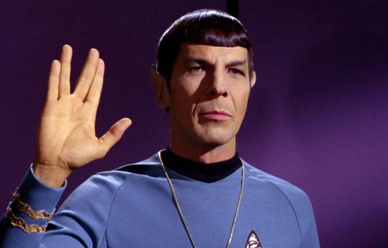Leonard Nimoy as Mr. Spock in the original 'Star Trek' series. Here he shows the classic salutation of  his people, the Vulcans.