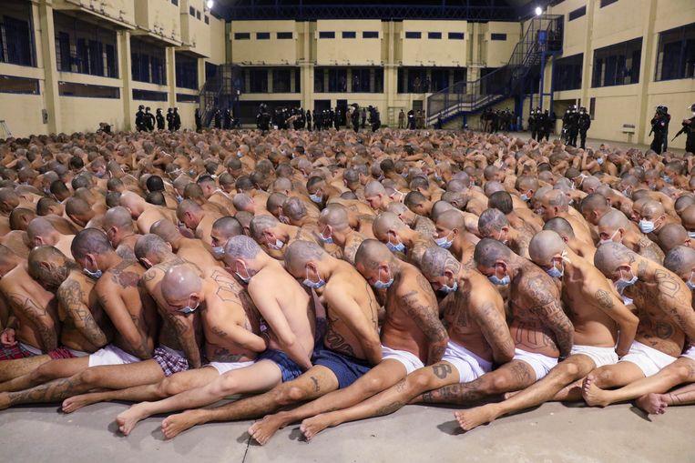 The government of El Salvador released some pictures of a police action in the Izalco prison in the capital San Salvador. During a search of the cells detainees had to sit in rows.