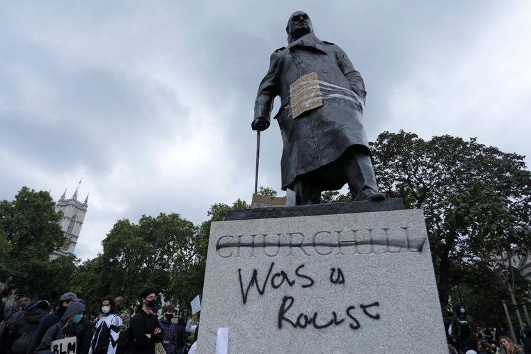 In London, the image of former Prime Minister Churchill was smeared with graffiti.