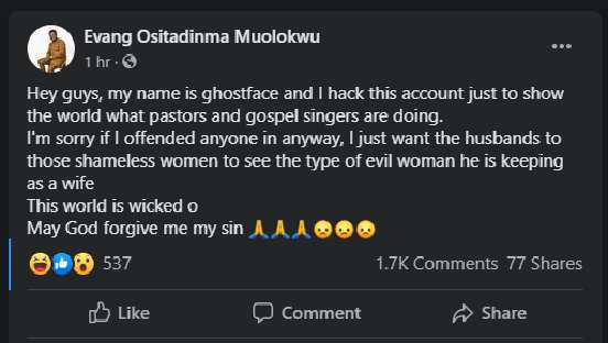 Hacker exposes Pastor’s infidelity affairs with married women