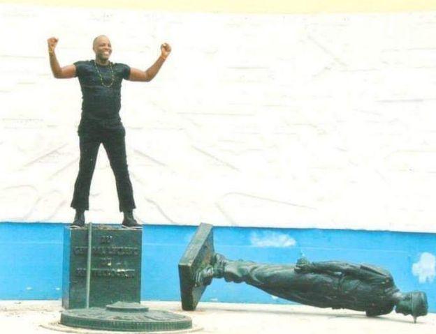 Andre Blaise Essama first toppled Gen Leclerc's statue in 2003