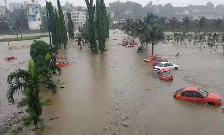 Flood covers houses in the city of Douala, Cameroon