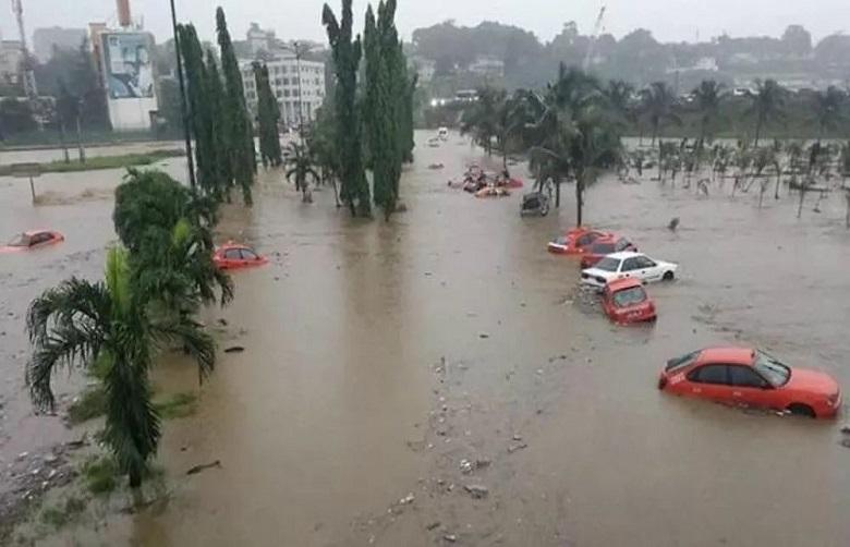 Flood covers houses in the city of Douala, Cameroon
