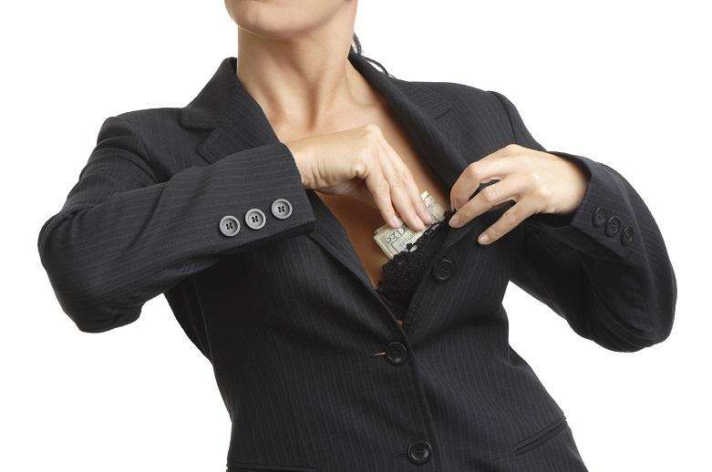 Woman hidden money in her bra