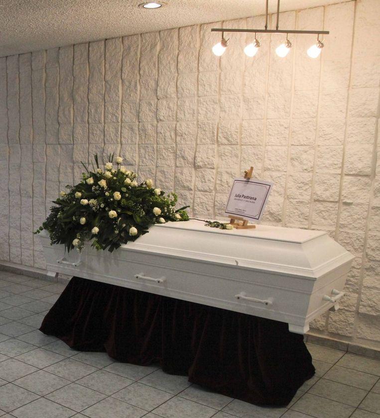 Julia Pastrana's coffin at Cualiacan Airport, Mexico.