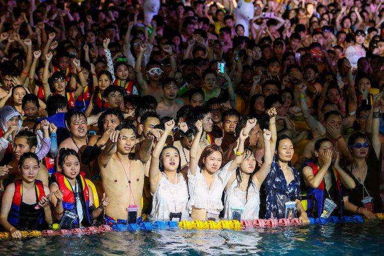an outdoor swimming pool in the Chinese city of Wuhan last weekend.