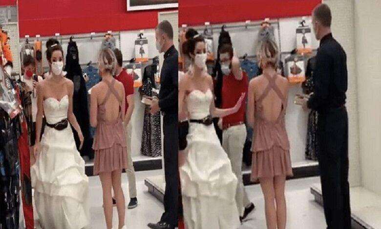 lady in a wedding gown, shows up at her fiance’s workplace, forces him to marry her after 2 years of engagement