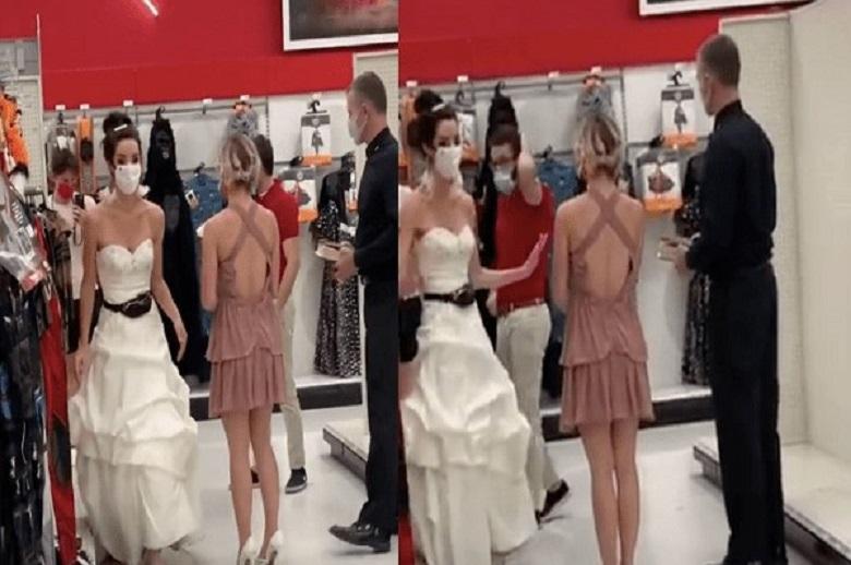 lady in a wedding gown, shows up at her fiance’s workplace, forces him to marry her after 2 years of engagement