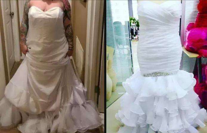 Aubrey wears the dress inside out without even realizing it. Right: the dress as it should have looked.