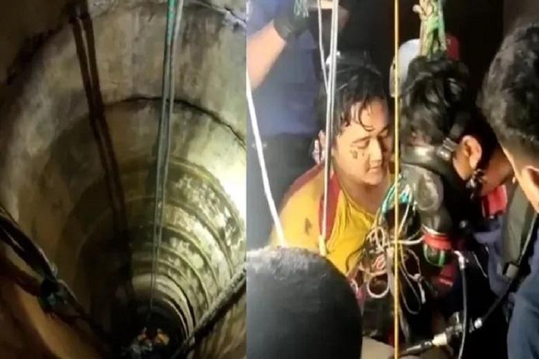 Bowo (18) unharmed after falling into a 27 meter deep well