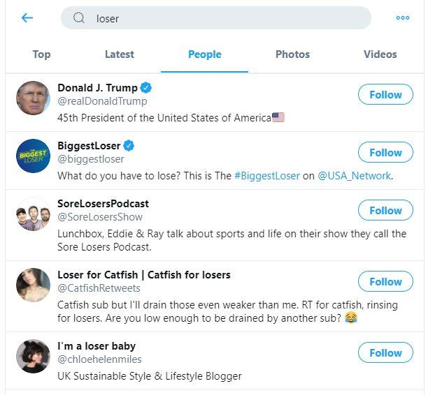 Twitter places Trump at the top of search results for ‘loser’