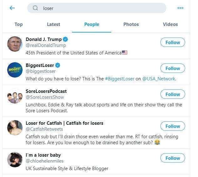 Twitter places Trump at the top of search results for ‘loser’