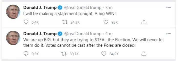 Trump claims “big win” and claims “they are trying to steal election”