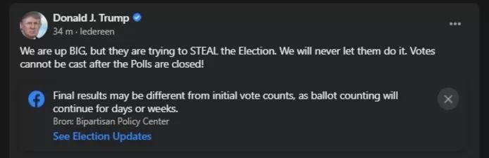 Trump claims “big win” and claims “they are trying to steal election”