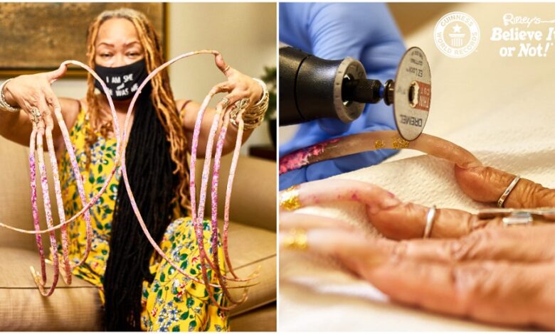 World longest fingernails cut her nails with a grinding disc: ‘washing no longer possible’