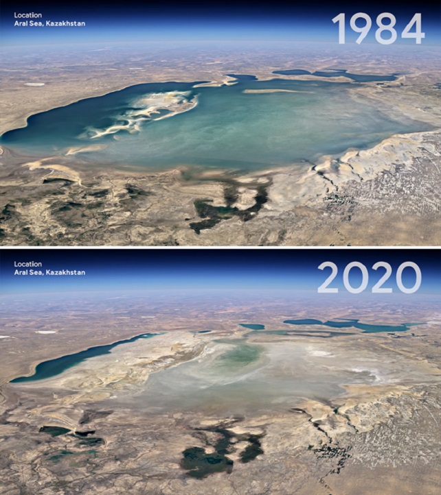 The Aral Sea has shrunk significantly