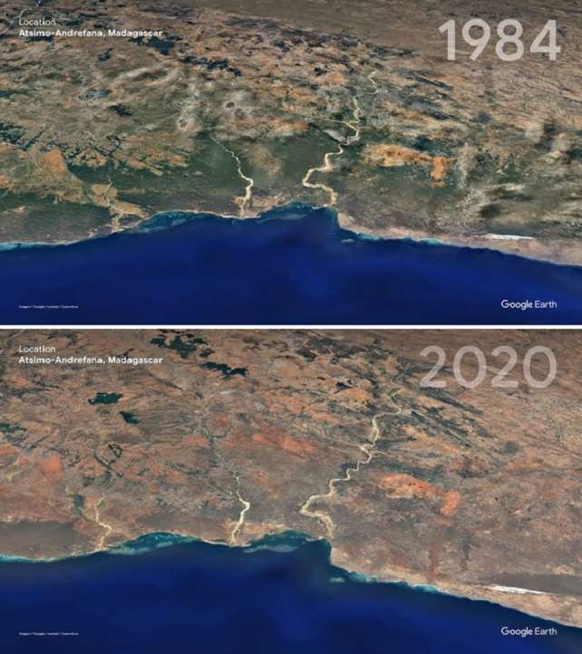 This part of Madagascar was once green, but has become red.