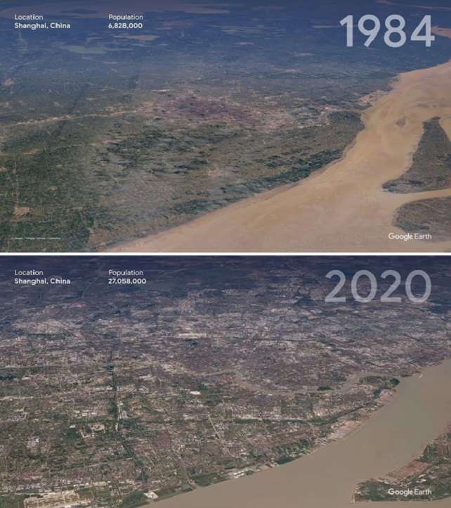 Shanghai has changed a lot, and this is visible in the satellite image