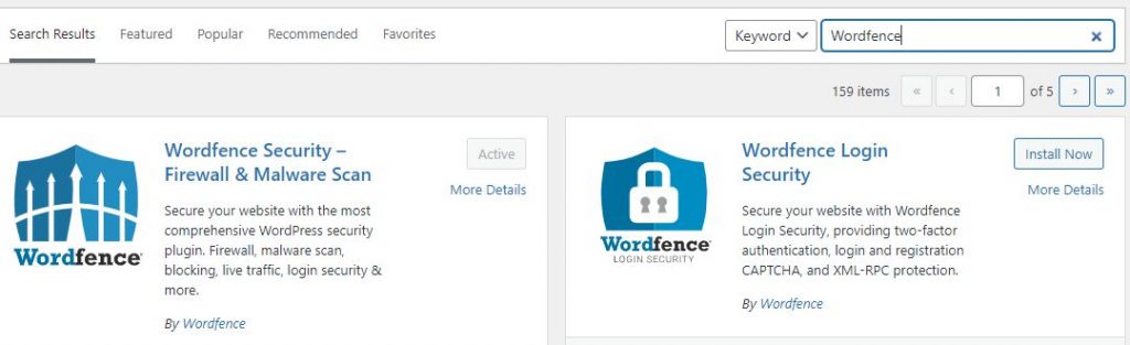 Search for the Plugin WordFence