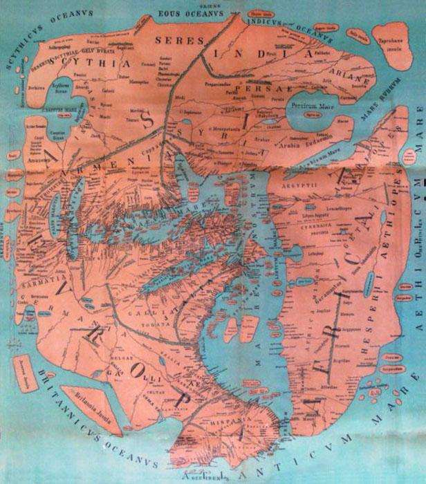 Map of Pomponius Mela, reconstructed by modern researchers