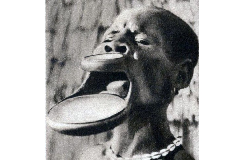 African tribe with plates in their lips