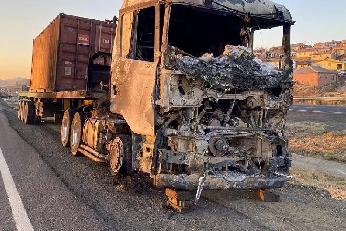 Truck burned as a result of unrest in South Africa