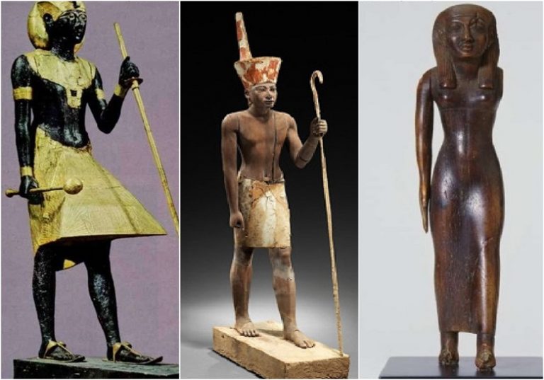 Why do Egyptian statues have the left foot forward? Afrinik