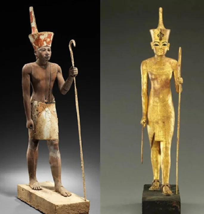 Why do Egyptian statues have the left foot forward?