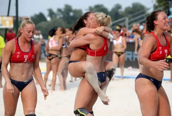 The Norwegian players in the shorts they have to wear. 