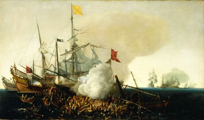 Spanish ships fight the Barbary corsairs