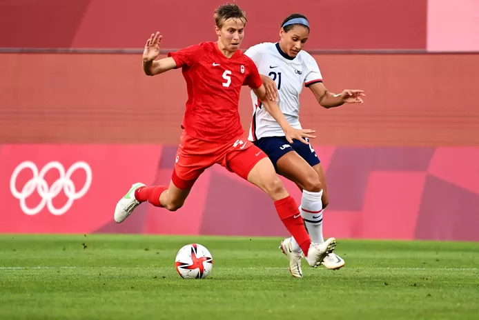 Quinn in action during the surprisingly won semifinal against the United States.