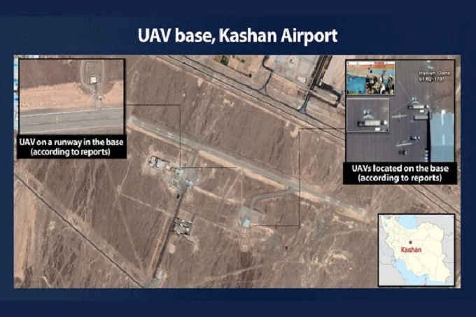 An alleged satellite photograph of the Iranian base that Defense Minister, Benny Gantz, says is used to advanced drones, September 12, 2021.