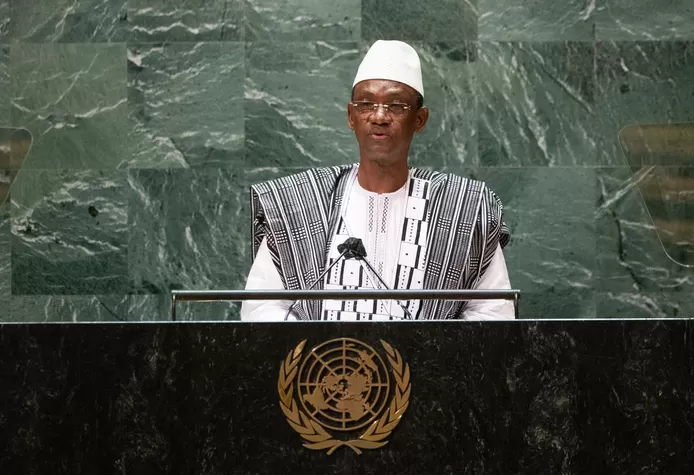 Mali Prime Minister Choquel Maïga addresses the 76th session of the United Nations General Assembly in New York, United States.
