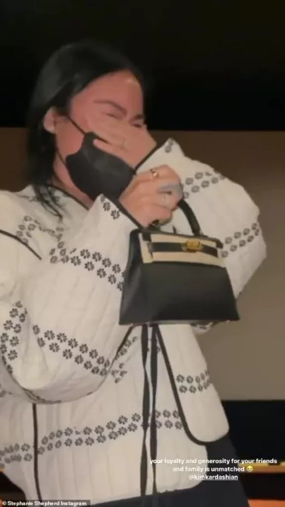 Stephanie Shepherd, Kim Kardashian's former assistant, cries when she receives a $25,000 Hermès handbag as a gift.
