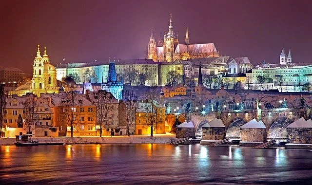 Night view of the Prague Castle in the Czech republic
