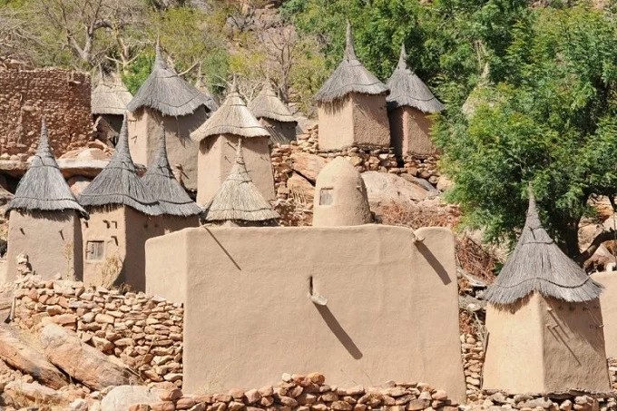 Dogon village architecture and Bandiagara escarpment